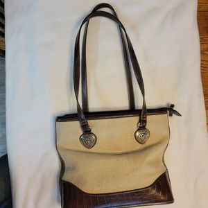 Canvas and Faux Leather Shoulder Bag